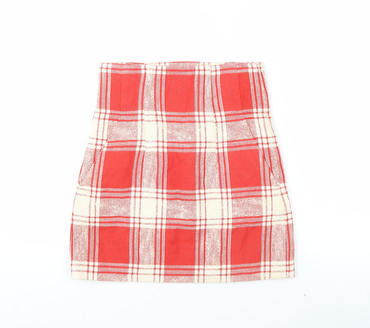 Zara Women's Red Plaid Skirt, XS, Straight & Pencil