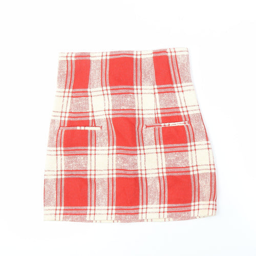 Zara Women's Red Plaid Skirt, XS, Straight & Pencil