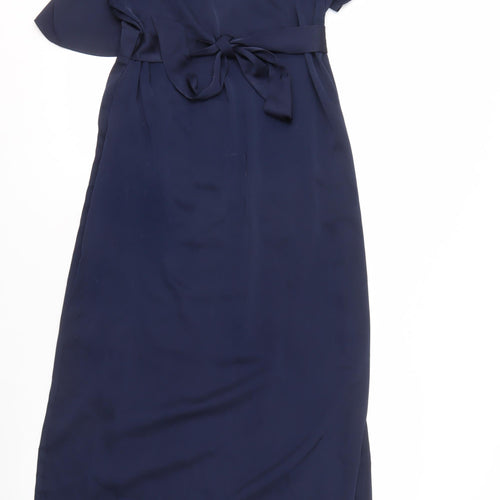 VILA Women's Blue Wrap Dress - Size 12, Midi, Belted