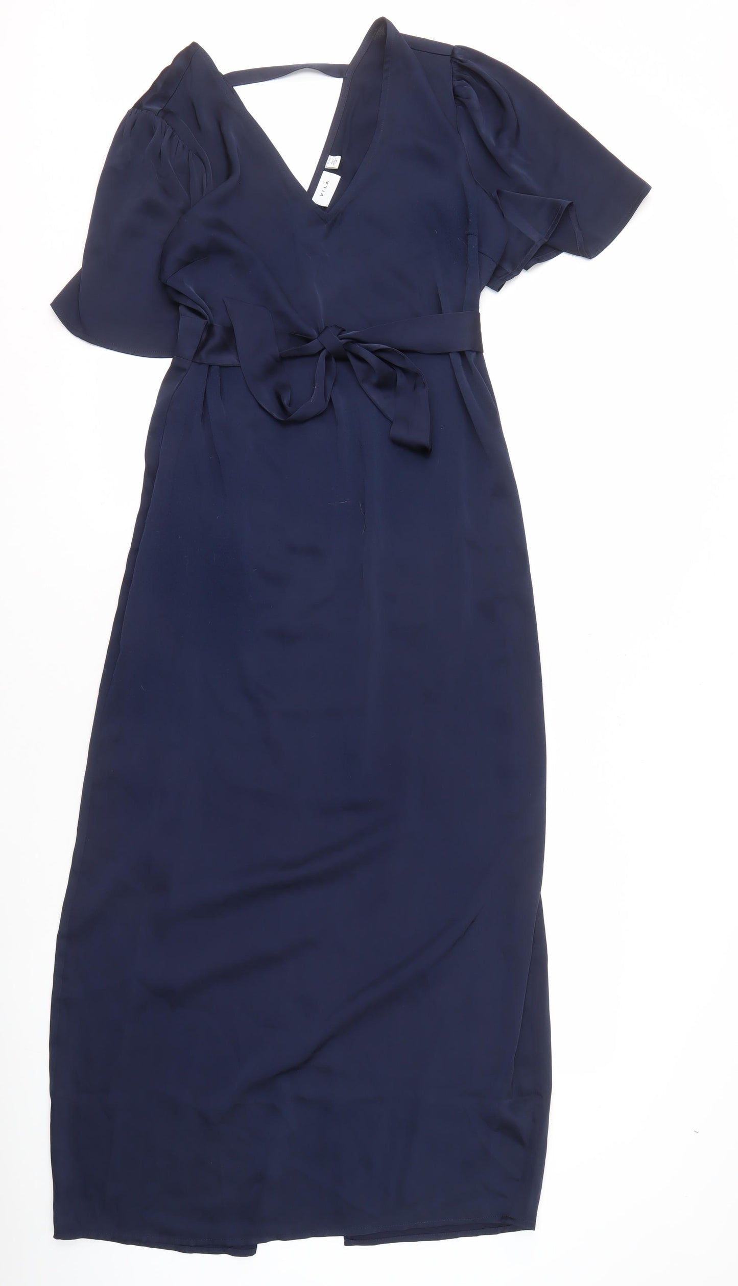 VILA Women's Blue Wrap Dress - Size 12, Midi, Belted