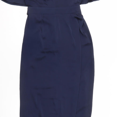 VILA Women's Blue Wrap Dress - Size 12, Midi, Belted