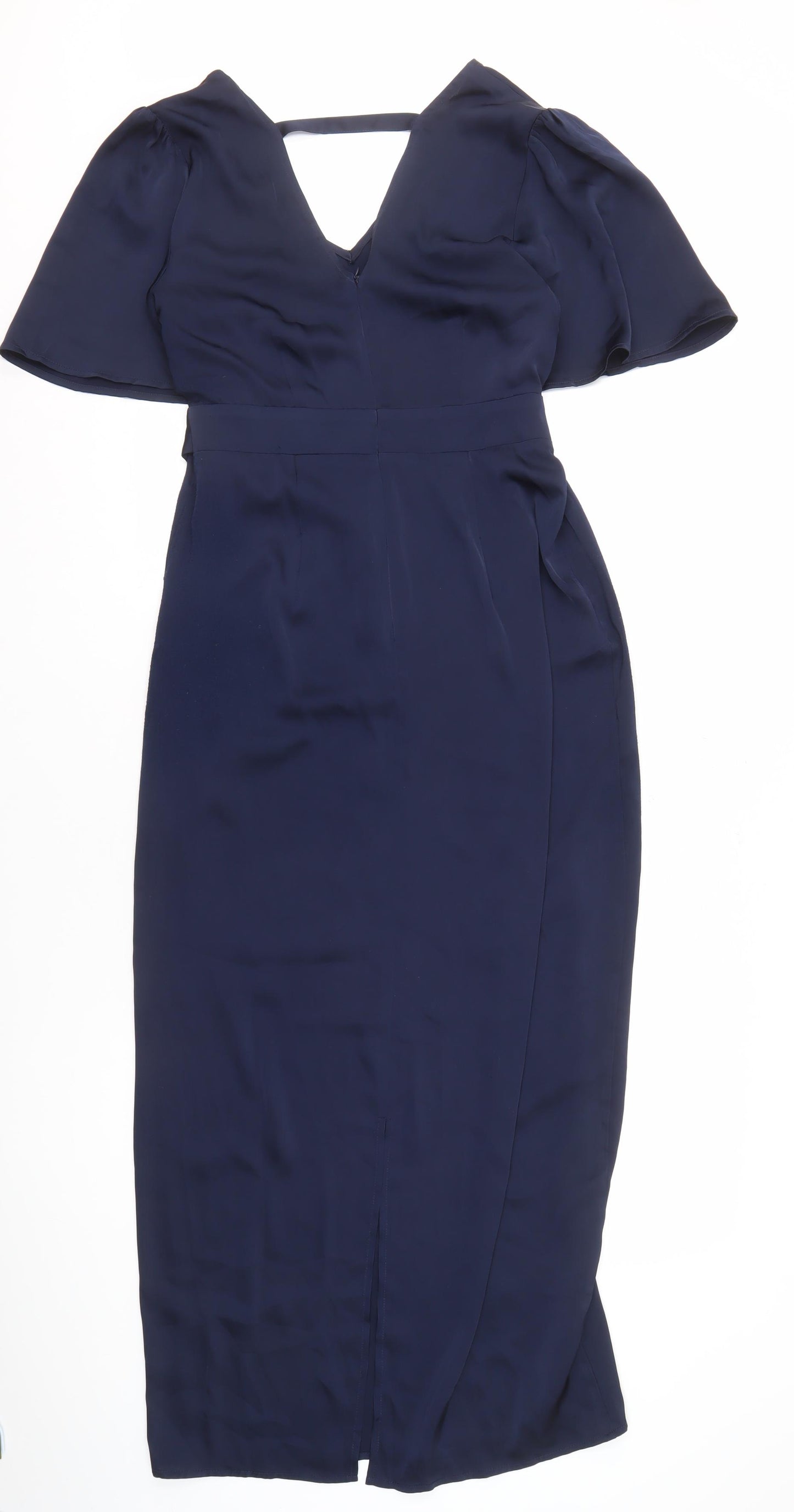VILA Women's Blue Wrap Dress - Size 12, Midi, Belted