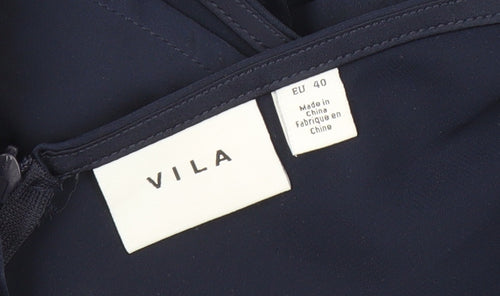 VILA Women's Blue Wrap Dress - Size 12, Midi, Belted