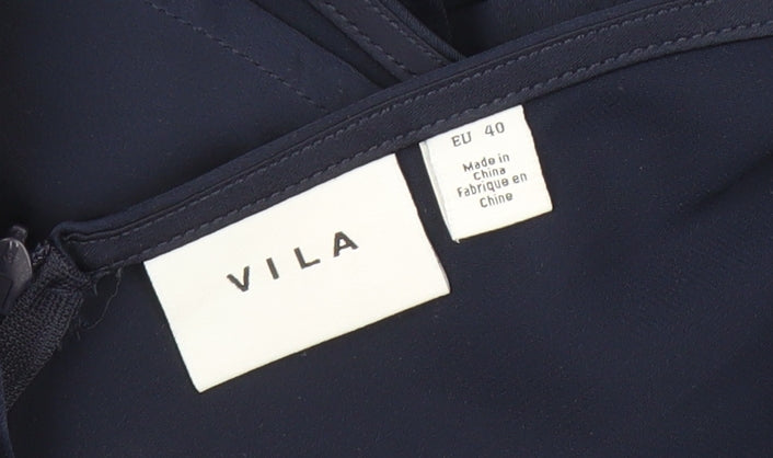 VILA Women's Blue Wrap Dress - Size 12, Midi, Belted