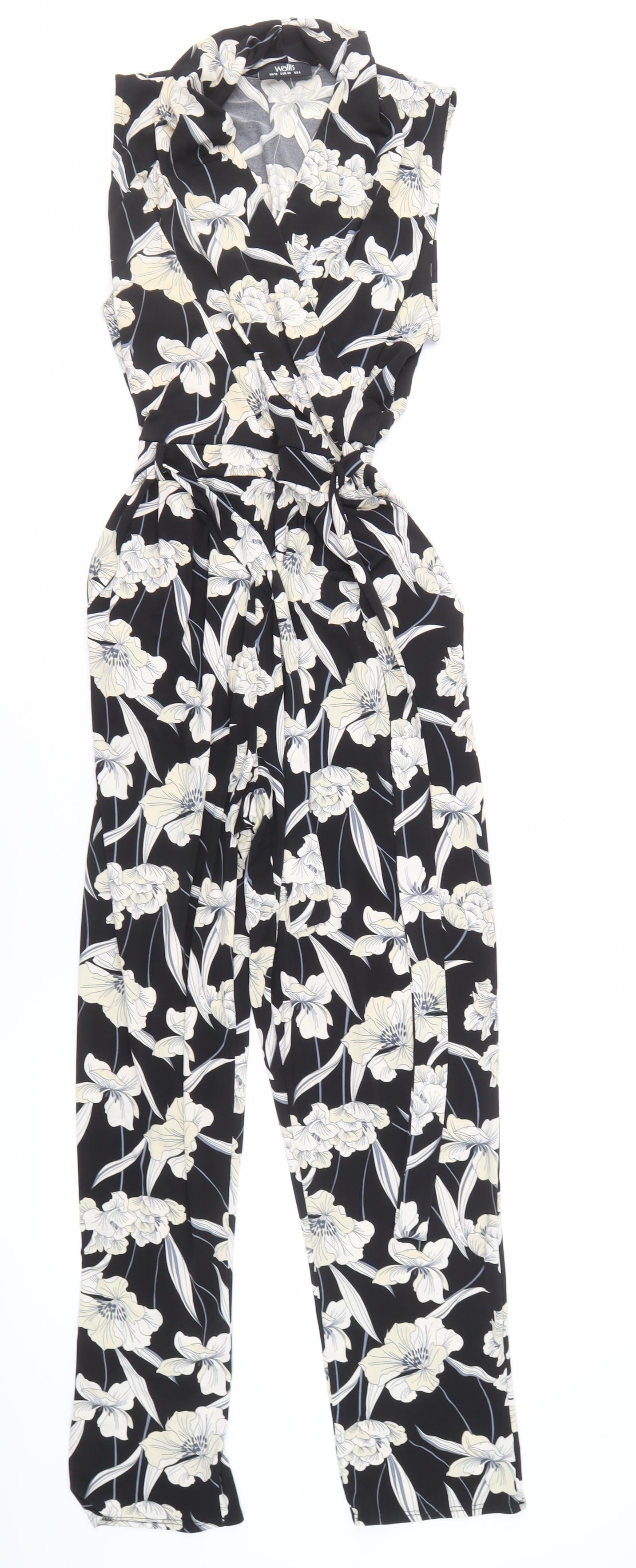 Wallis Women's Floral Black Sleeveless Jumpsuit - Size 10