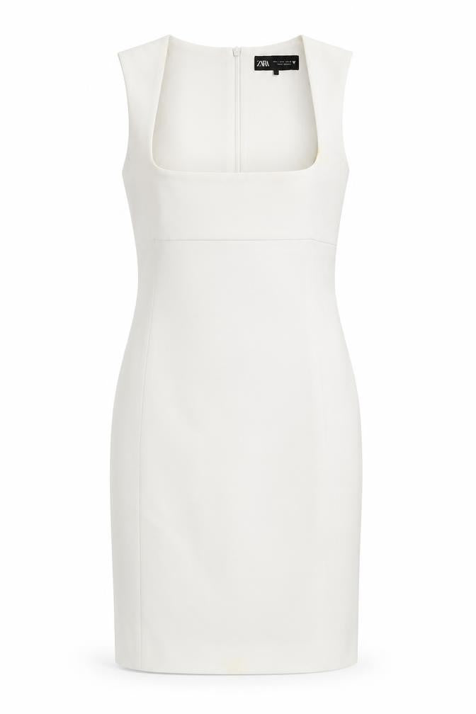 Front view of Zara Women’s White Sleeveless Short Dress