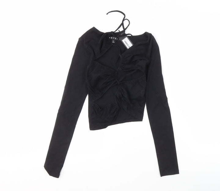 Motel Women’s Black Cropped Top, 2XS, Cotton Blend