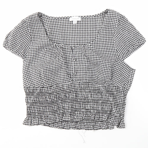 Topshop Women's Black Check Short Sleeve Blouse Size 18