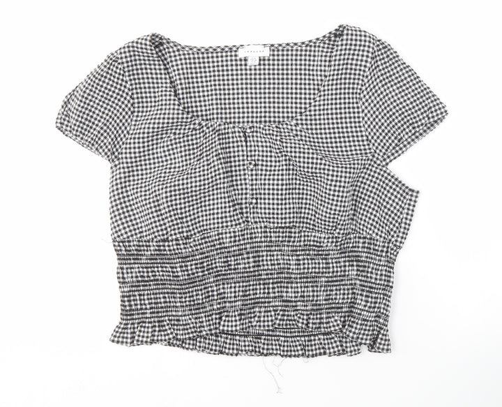 Topshop Women's Black Check Short Sleeve Blouse Size 18