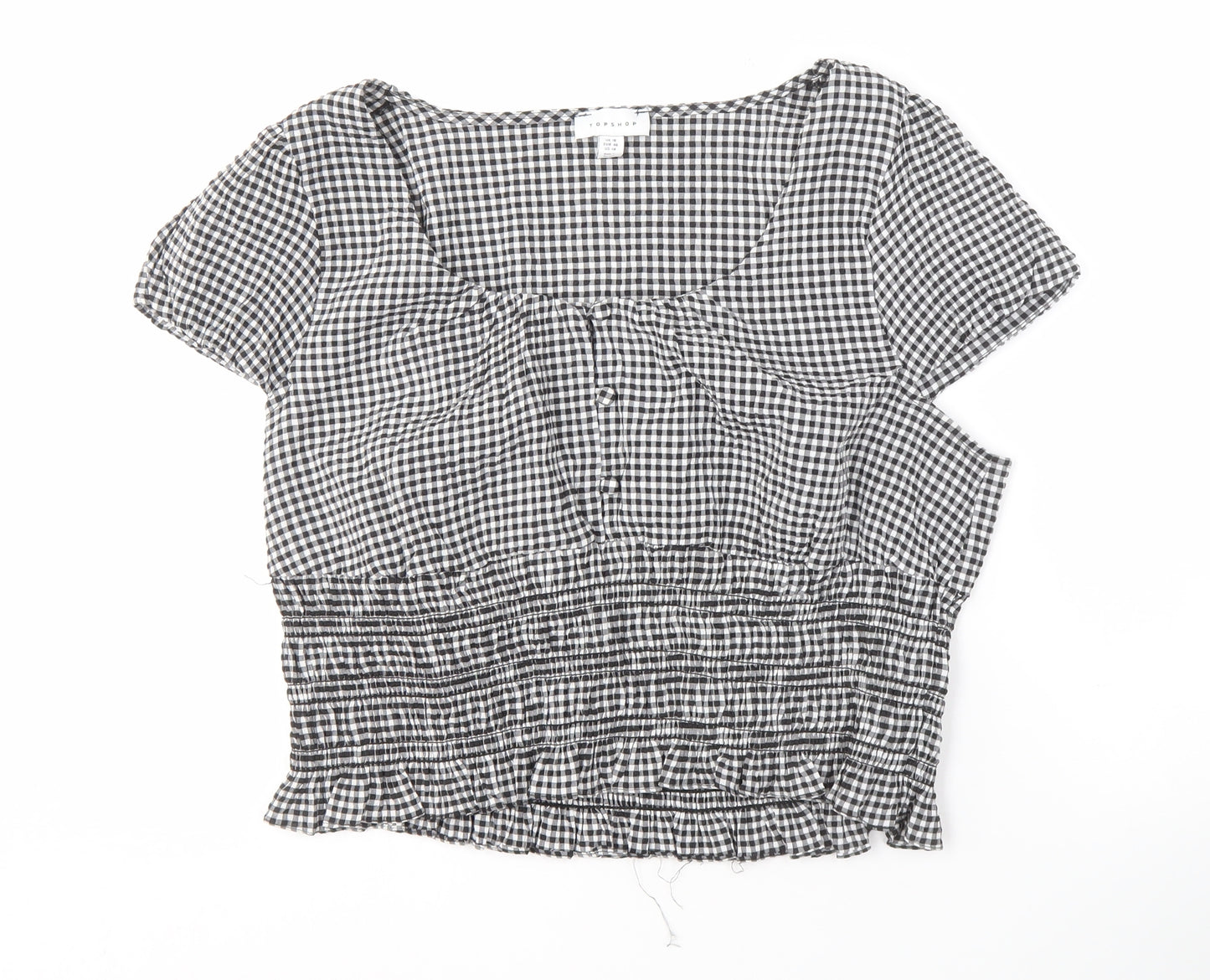 Topshop Women's Black Check Short Sleeve Blouse Size 18