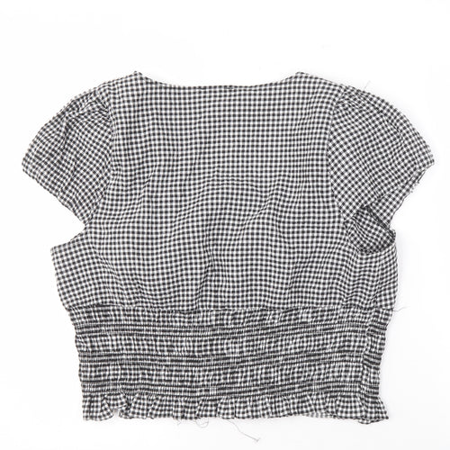 Topshop Women's Black Check Short Sleeve Blouse Size 18
