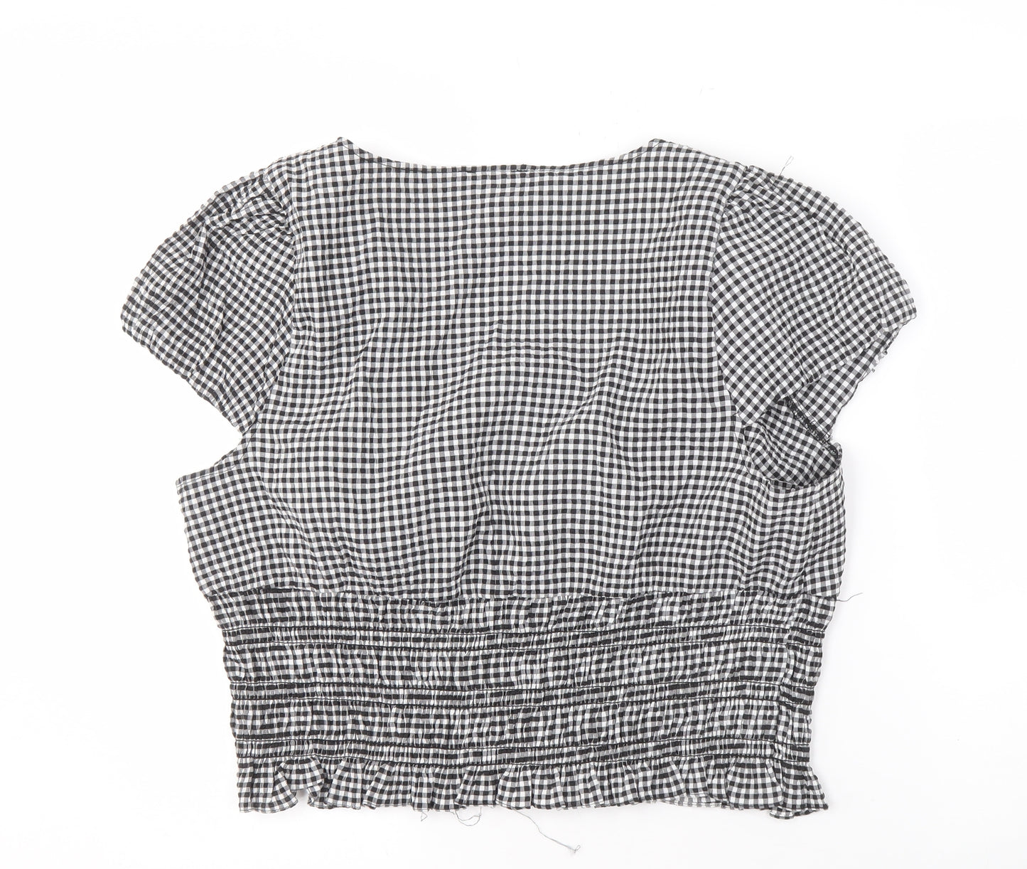 Topshop Women's Black Check Short Sleeve Blouse Size 18