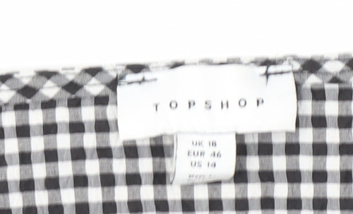 Topshop Women's Black Check Short Sleeve Blouse Size 18
