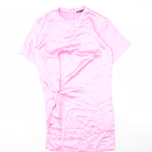 Zara Women's Pink Short Sleeve Dress - Size S