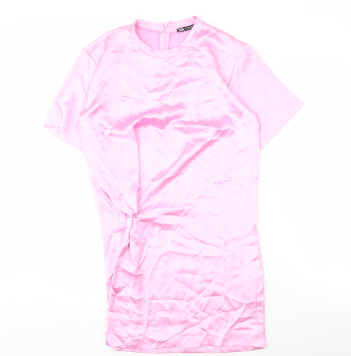 Zara Women's Pink Short Sleeve Dress - Size S
