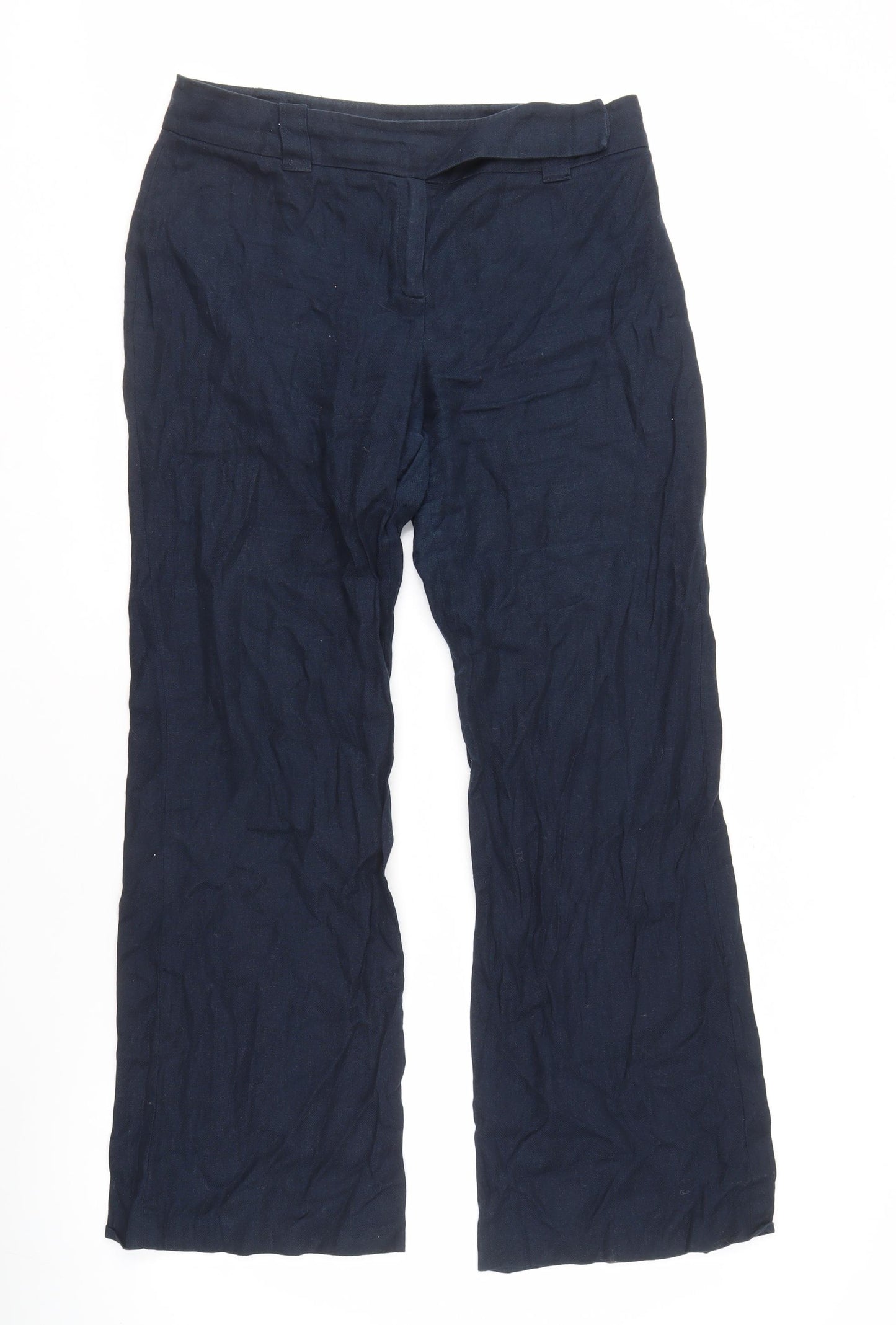 Next Women's Blue Trousers Size 14 Cotton Linen