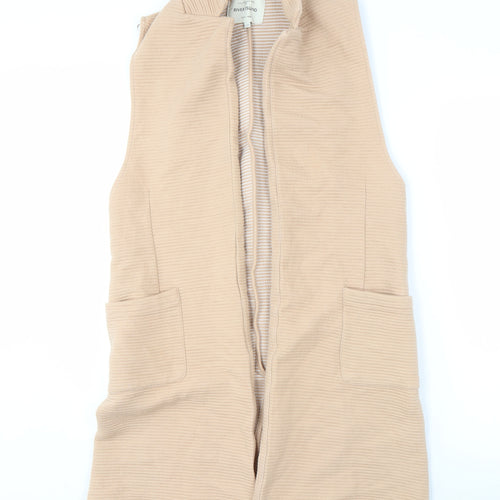 River Island Womens Beige Open Front, Longline, Gilet Waistcoat Size 12, Open Pockets