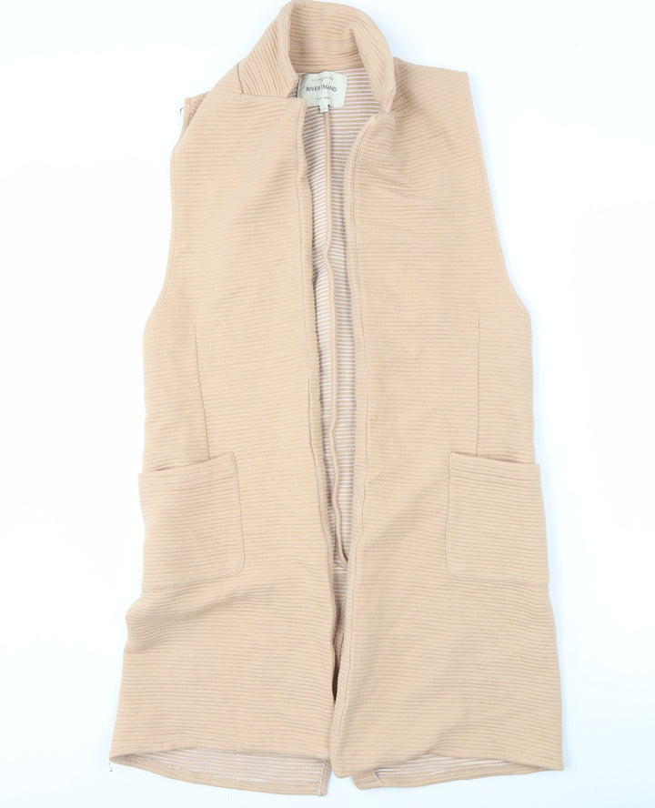 River Island Womens Beige Open Front, Longline, Gilet Waistcoat Size 12, Open Pockets