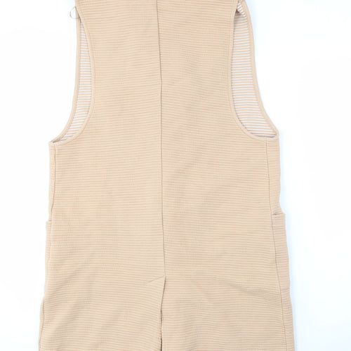 River Island Womens Beige Open Front, Longline, Gilet Waistcoat Size 12, Open Pockets