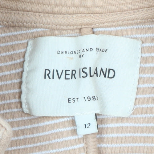 River Island Womens Beige Open Front, Longline, Gilet Waistcoat Size 12, Open Pockets