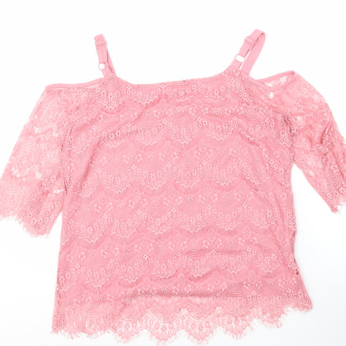 Klass Women's Pink Lace Off the Shoulder Camisole Blouse L