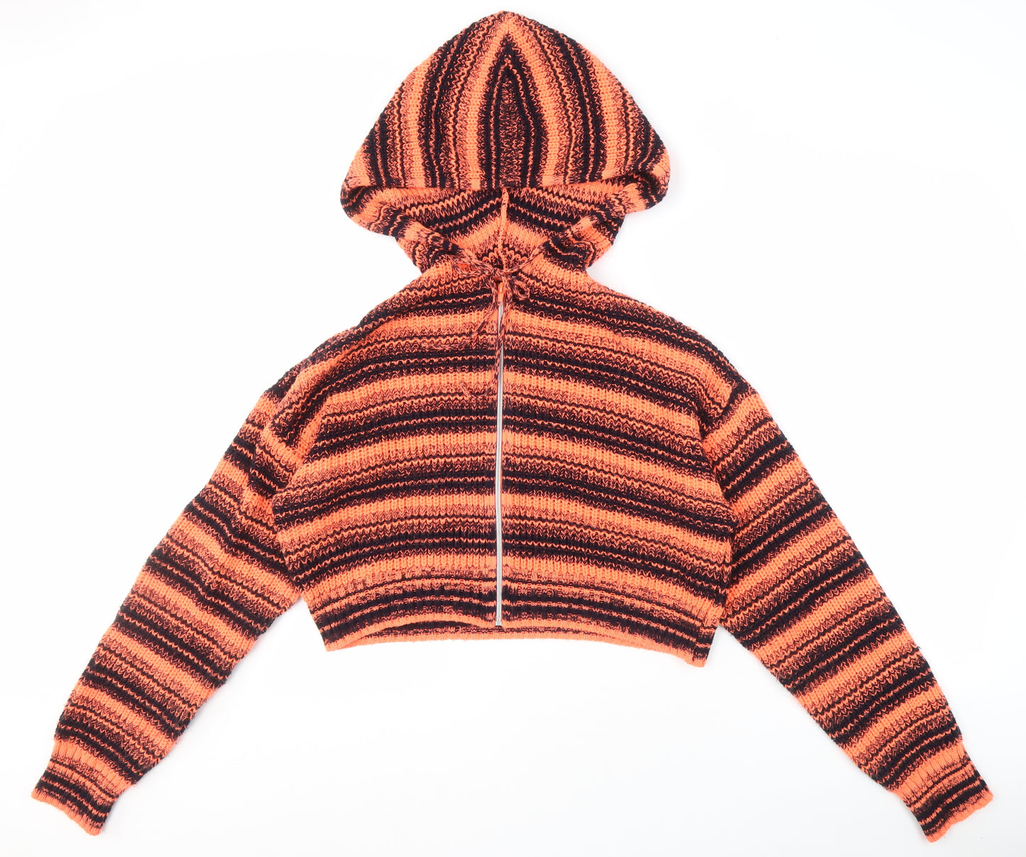 ASOS DESIGN Striped Hooded Full Zip Cropped Jumper - Size 10