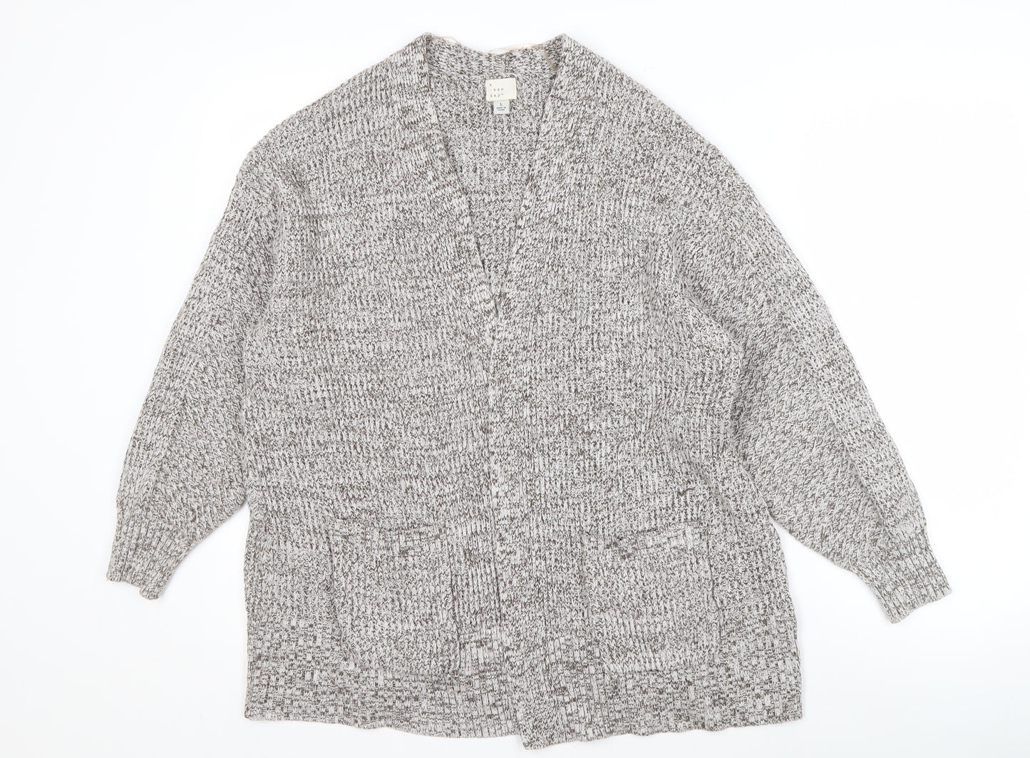 A New Day Women's Grey Cardigan L V-Neck Knit
