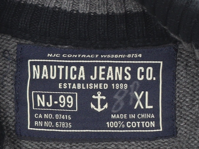 Nautica Jeans Co. Men's XL Grey Black Pullover Jumper