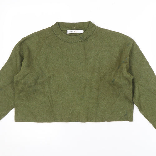 Bershka Women's Green Mock Neck Jumper XS