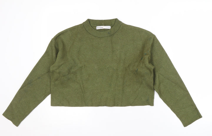 Bershka Women's Green Mock Neck Jumper XS