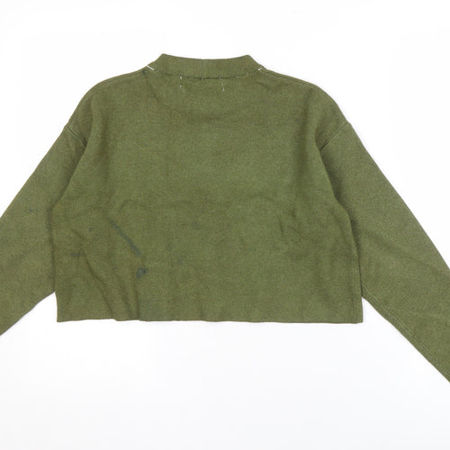 Bershka Women's Green Mock Neck Jumper XS