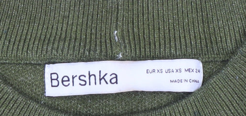 Bershka Women's Green Mock Neck Jumper XS