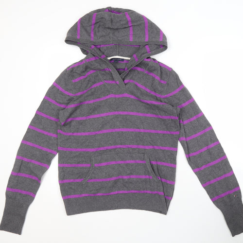 Tommy Hilfiger Men's Grey Striped Hoodie Jumper L