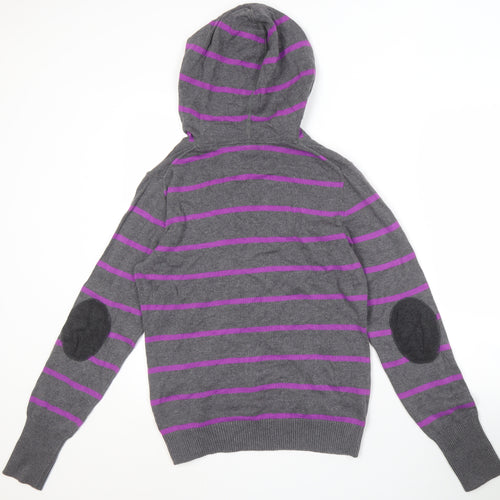 Tommy Hilfiger Men's Grey Striped Hoodie Jumper L