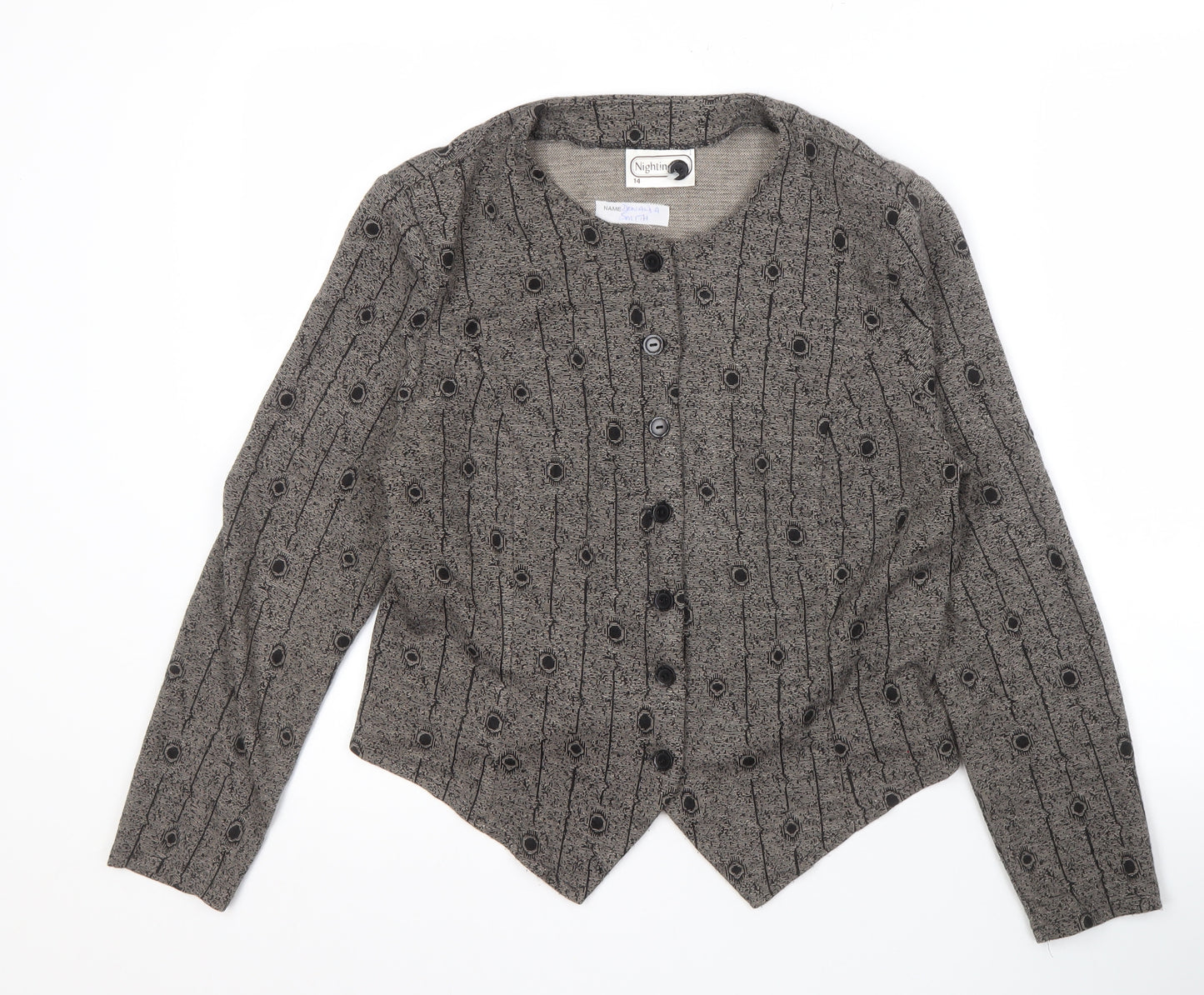 Nightingale Women's Grey Geometric Cardigan Size 14