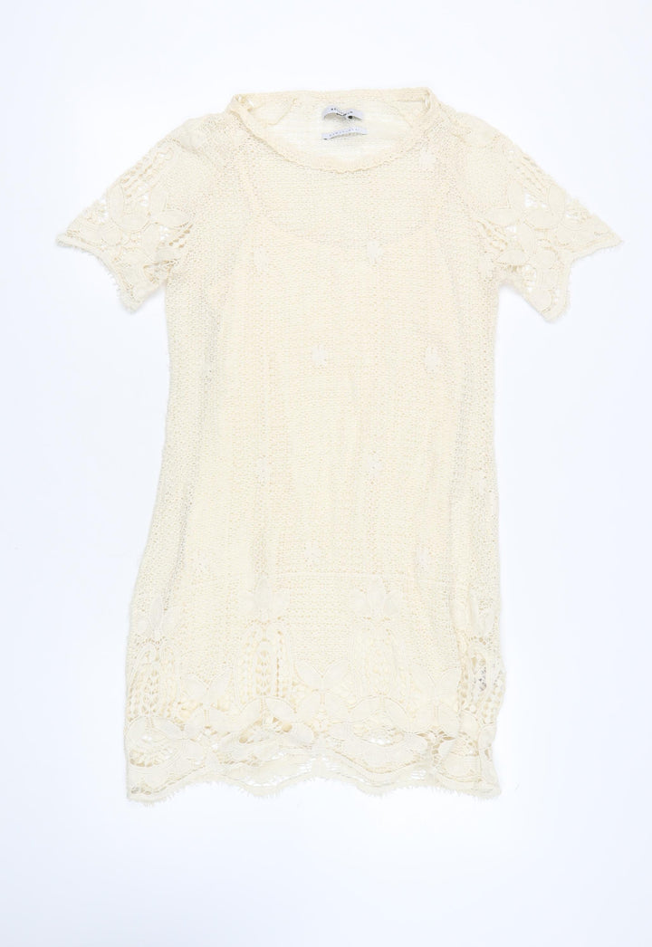 Bellfield Women's Ivory Crochet Shift Dress S/M