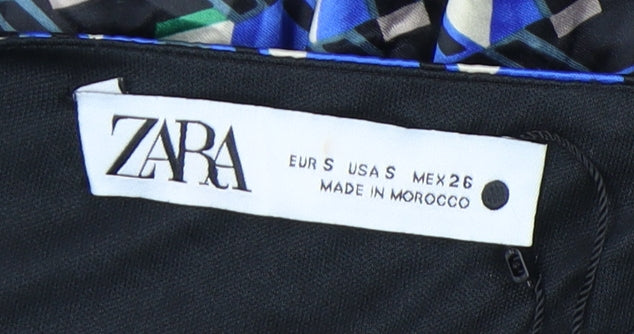 Zara Women's Blue Sheath Dress S Geometric Ruched