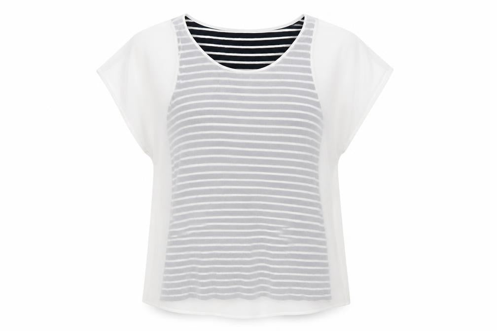 Front view of Mint Velvet Women's White Striped T-Shirt, size 12