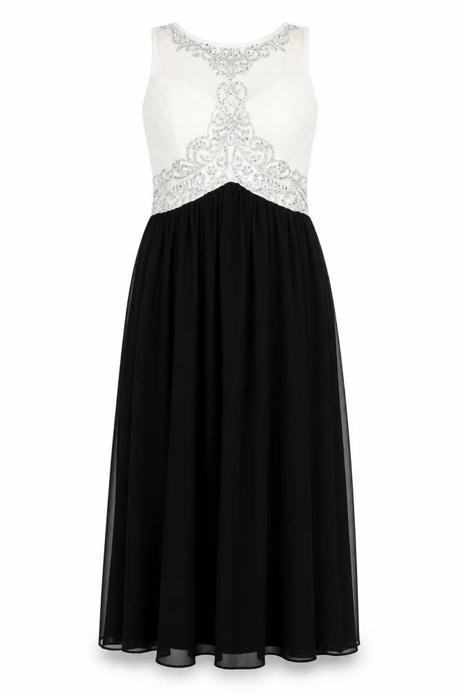 Quiz Women's Long Black and White A-Line Dress 12