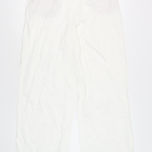 Zara Women's White Trousers - Size L, Pleated, Straight