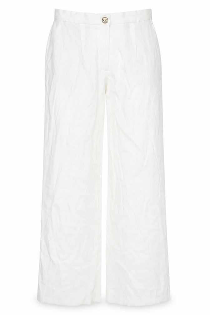 Front view of Zara Women's White Trousers -, size L, Pleated, Straight