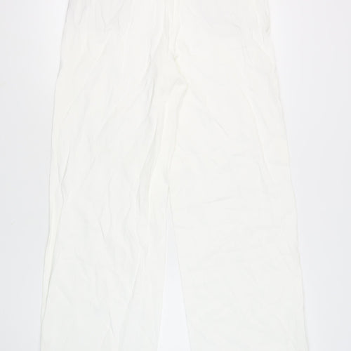 Zara Women's White Trousers - Size L, Pleated, Straight
