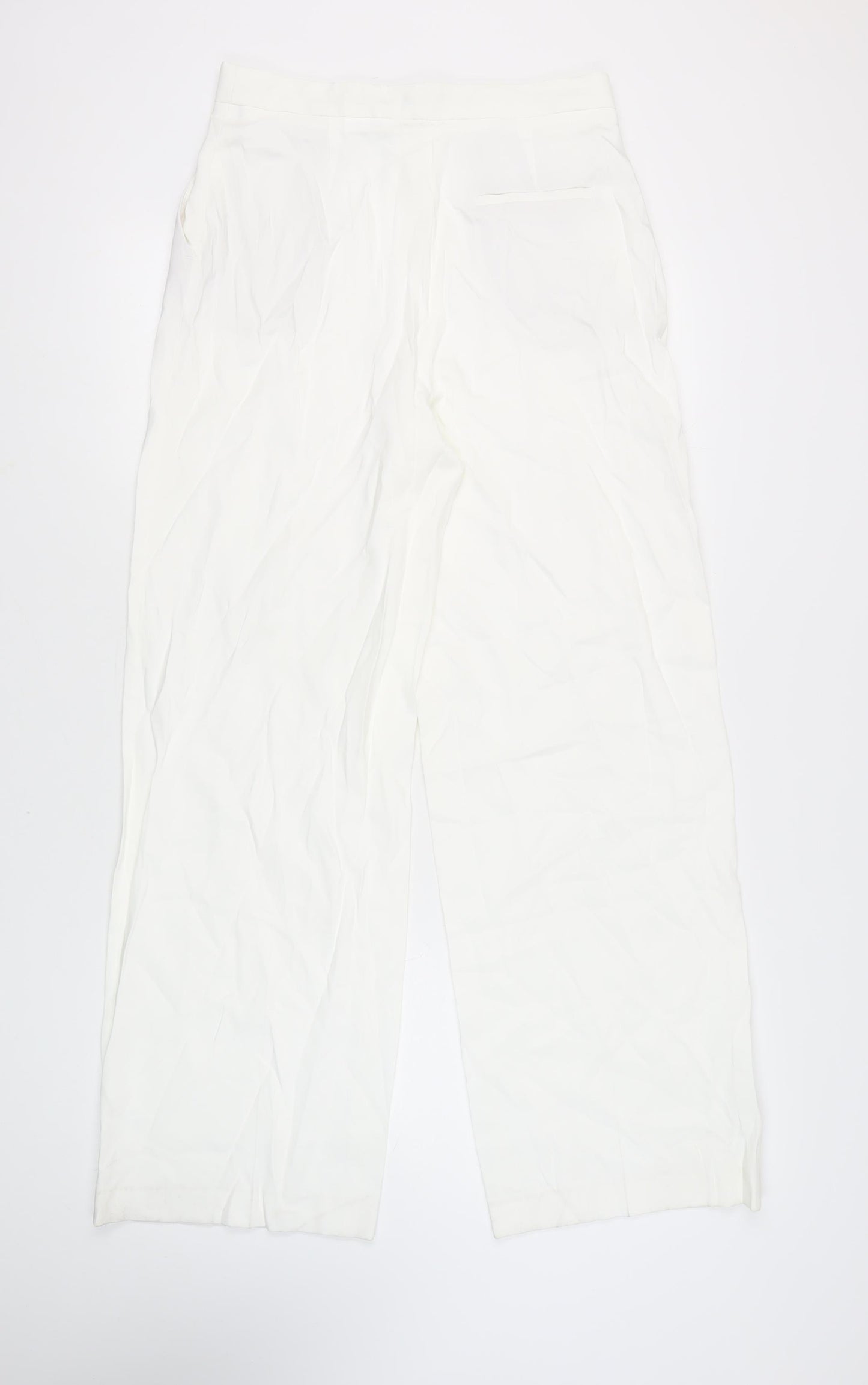 Zara Women's White Trousers - Size L, Pleated, Straight