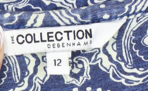 Debenhams Women's Blue Geometric T-Shirt, Size 12