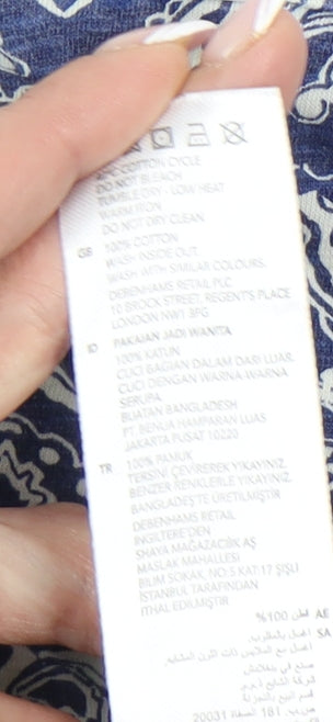 Debenhams Women's Blue Geometric T-Shirt, Size 12