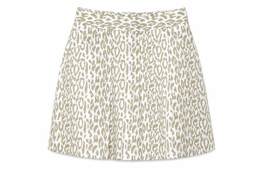 Front view of Green Lamb Women's Beige Animal Print Skater Skirt, size 10