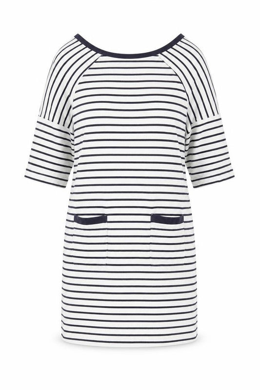 Front view of Whistles Women's Striped T-Shirt Dress, size 14, Multicolour