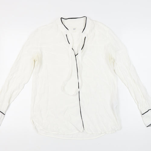 GAP Women's White Blouse, M - V-Neck Long Sleeve