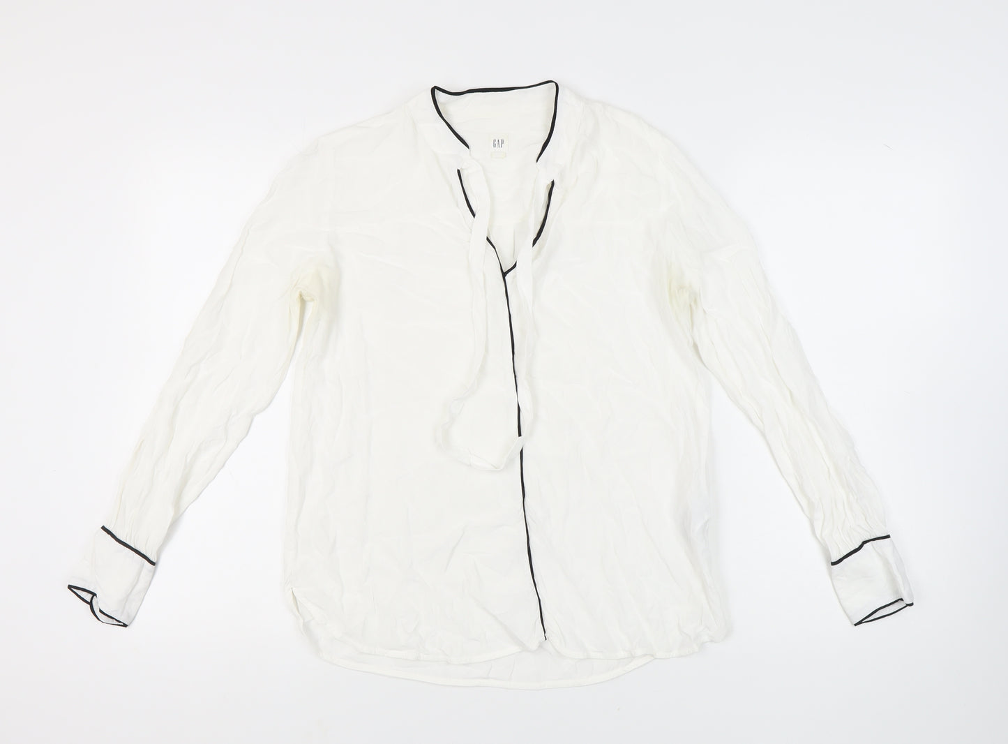 GAP Women's White Blouse, M - V-Neck Long Sleeve