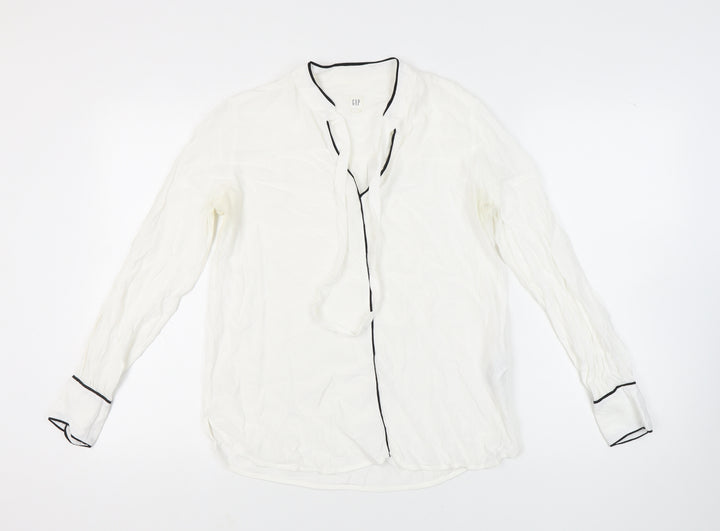 GAP Women's White Blouse, M - V-Neck Long Sleeve